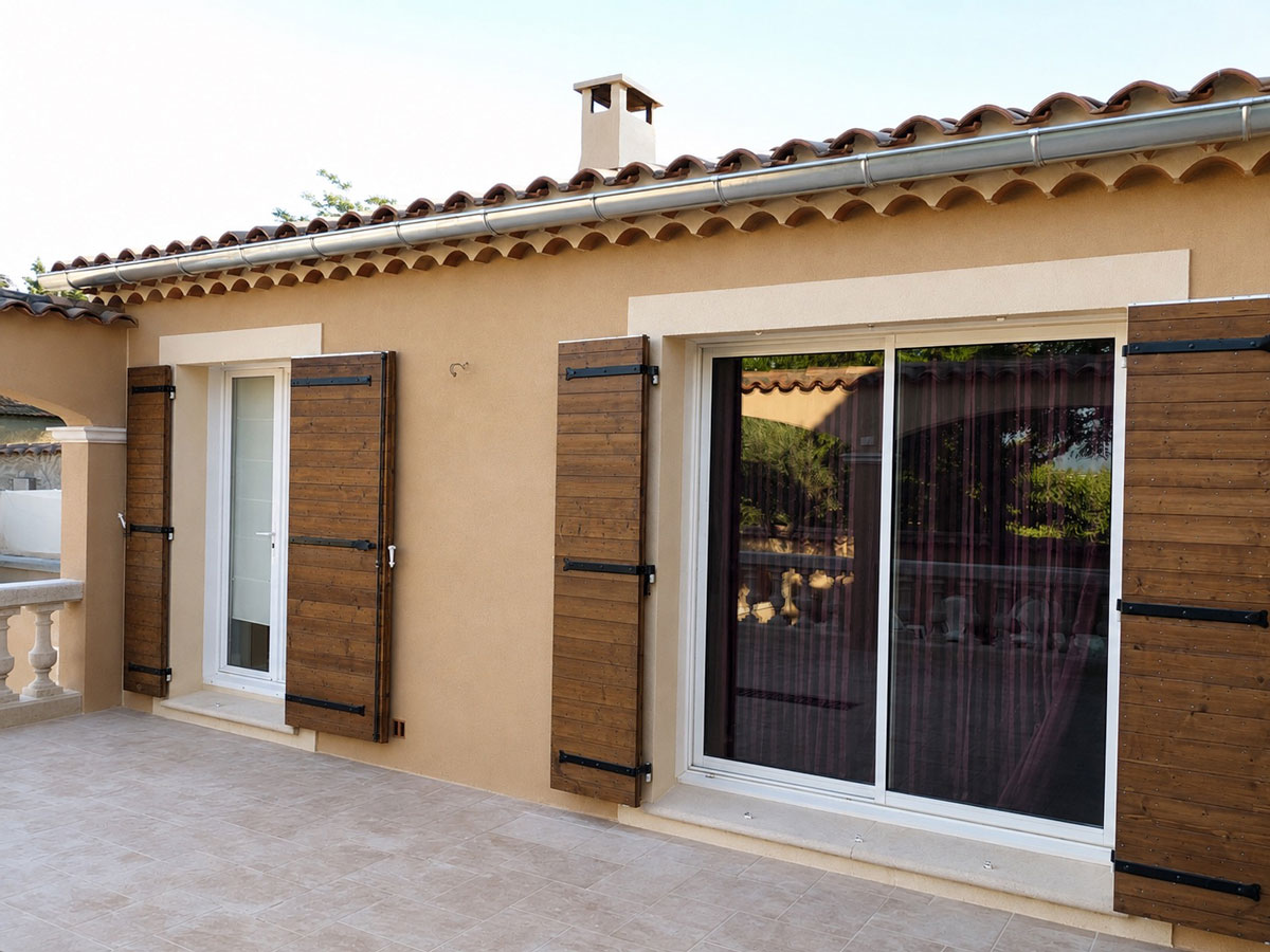 Mise en peinture des volets en bois d'une villa